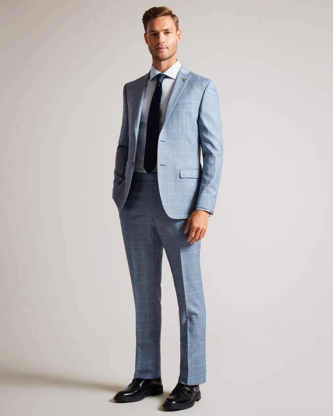 Pantalon Ted Baker Pure Wool Check Suit Bleu Homme | DTW-32749868